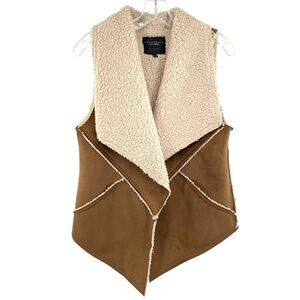 Sanctuary Women's Faux Suede Sherpa Vest Brown Pockets